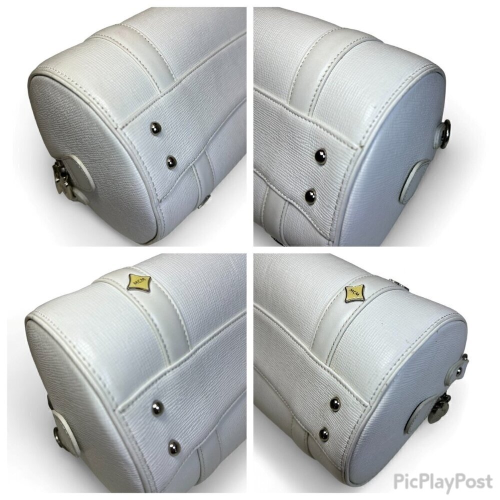MCM White Leather Papillon Barrel Bag - Picture 8 of 15